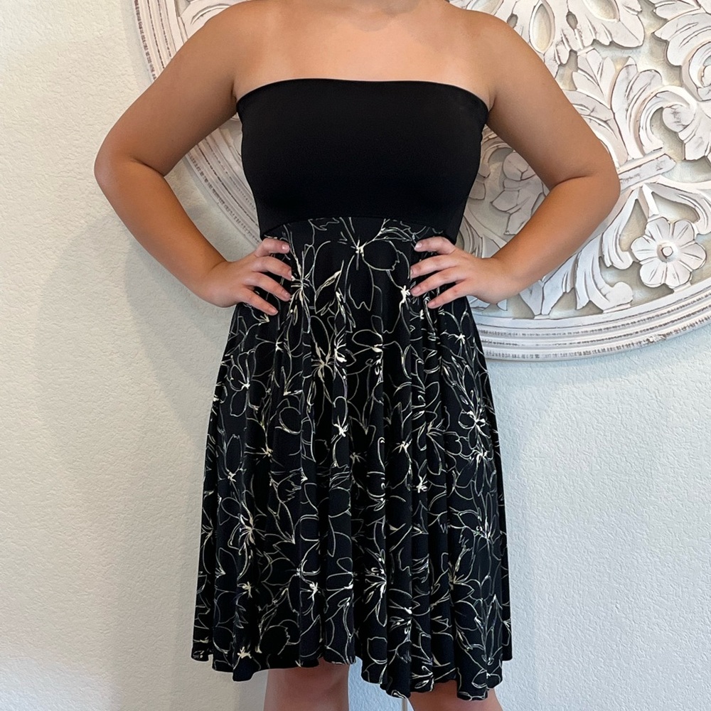 Black strapless cocktail dress